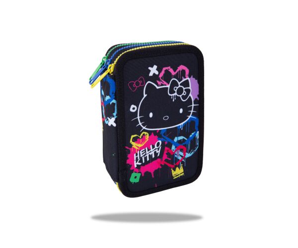 Penál 3 zipy Jumper Hello Kitty Neon Black - vybavený
